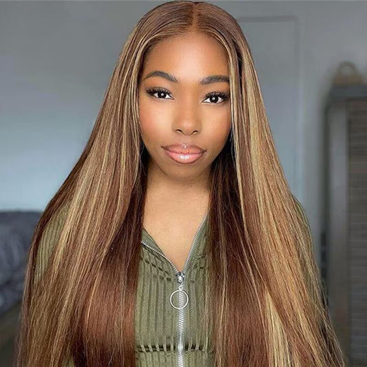 M-Cap Highlight Brown Color 9x6 HD Lace Wear Go Glueless Wig Pre Plucked Natural Hairline With Mini Knots